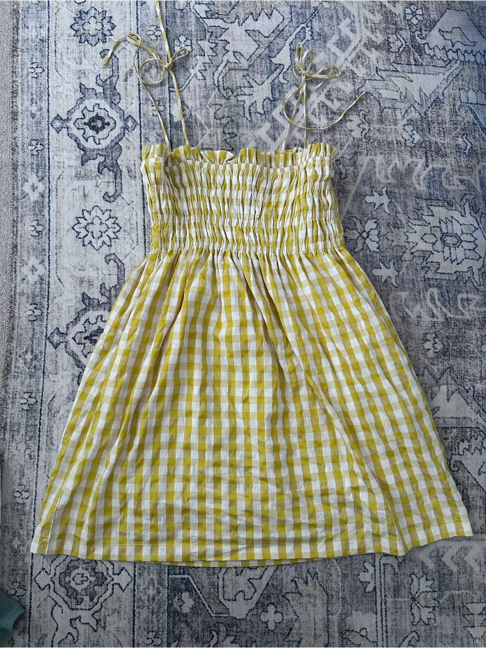 Yellow Gingham Smocked Sundress
